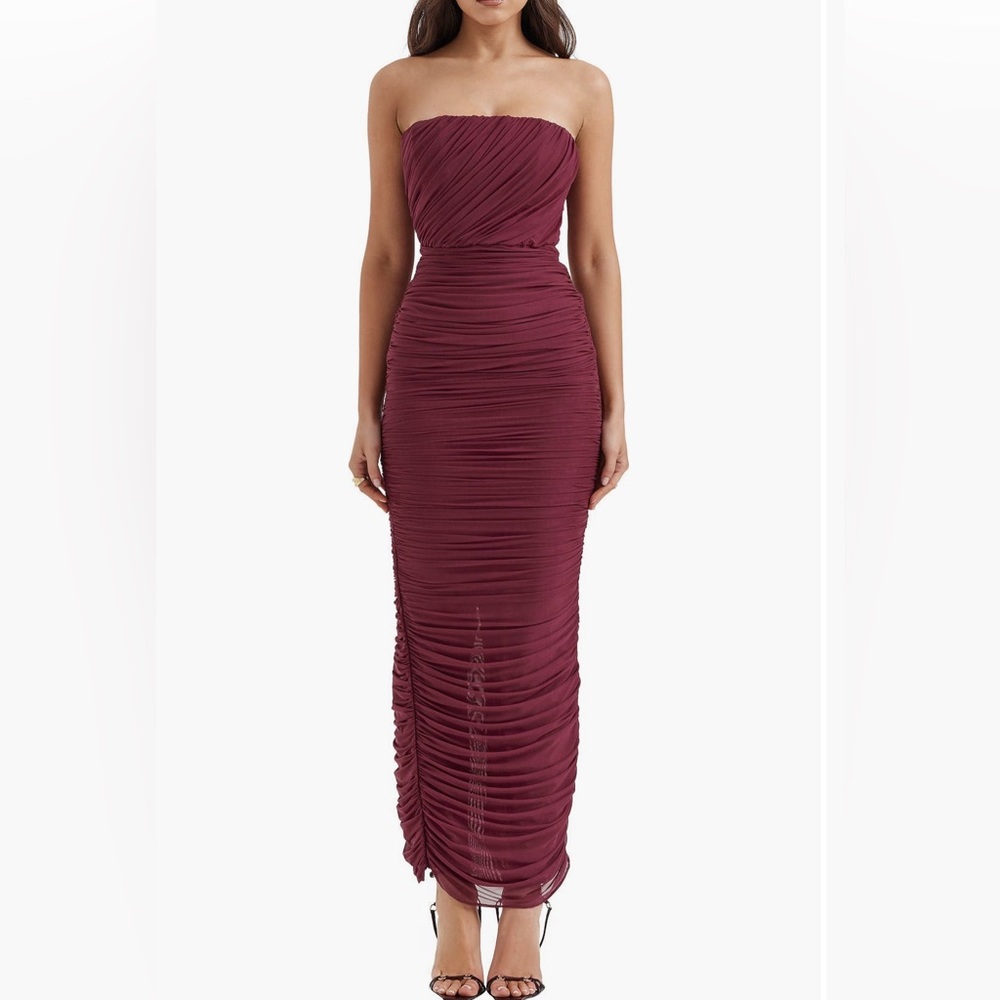 House of CB Burgundy Strapless Maxi Dress